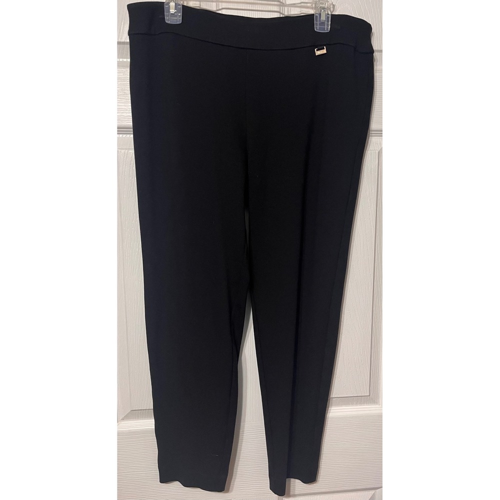 Anne Klein Black Pull On Tapered Dress Pants Plus Size 1X Gold Logo Hardware